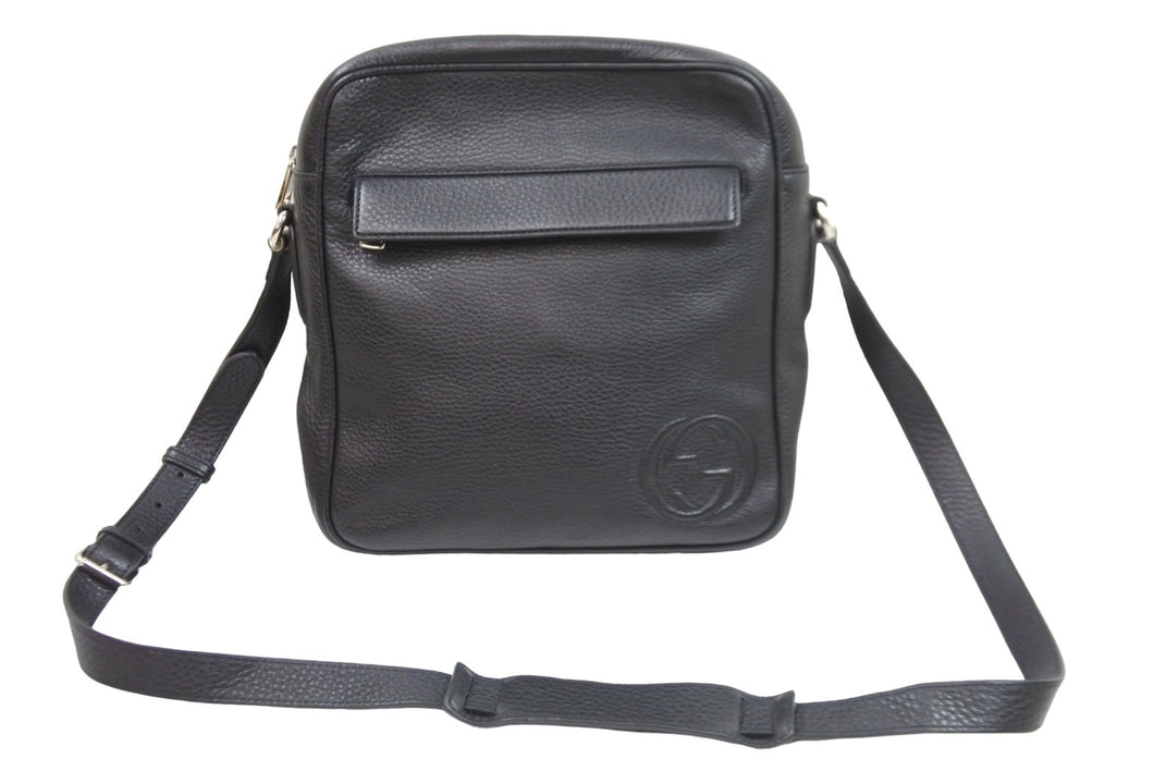 GUCCI グッチ ショルダーバッグ GGロゴ ブラック レザー 337084 シルバー金具 イタリア製 美品 中古 51715