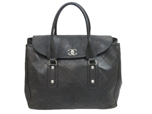 CHANEL シャネル ハンドバッグ ココマーク 14番台 2010年 ブラック レザー シルバー金具 良品 中古 51760