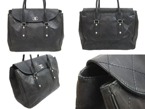 CHANEL シャネル ハンドバッグ ココマーク 14番台 2010年 ブラック レザー シルバー金具 良品 中古 51760