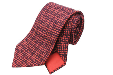 HERMES エルメス ネクタイ ブランド 紳士 総柄 模様 服飾小物 シルク100% レッド ブラック 美品 中古 51801