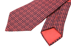 HERMES エルメス ネクタイ ブランド 紳士 総柄 模様 服飾小物 シルク100% レッド ブラック 美品 中古 51801