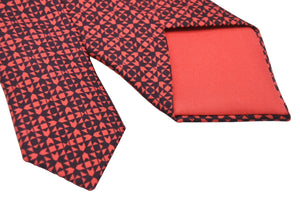 HERMES エルメス ネクタイ ブランド 紳士 総柄 模様 服飾小物 シルク100% レッド ブラック 美品 中古 51801