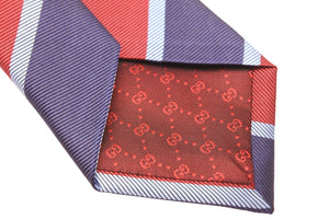 Gucci グッチ ネクタイ 紳士 極美品 ストライプ レッド ブルー GGマーク イタリア製 148x7cm 中古 51803