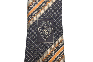 GUCCI グッチ ネクタイ トムフォード期 ストライプ ロゴ 総柄 紳士 服飾小物 シルク オレンジ ブラウン ベージュ 美品 中古 51804