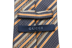 GUCCI グッチ ネクタイ トムフォード期 ストライプ ロゴ 総柄 紳士 服飾小物 シルク オレンジ ブラウン ベージュ 美品 中古 51804