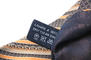 GUCCI グッチ ネクタイ トムフォード期 ストライプ ロゴ 総柄 紳士 服飾小物 シルク オレンジ ブラウン ベージュ 美品 中古 51804