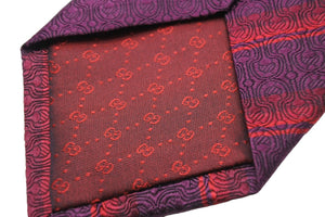GUCCI グッチ ネクタイ ストライプ 総柄 GG トムブラウン期 シルク レッド パープル 美品 中古 51818