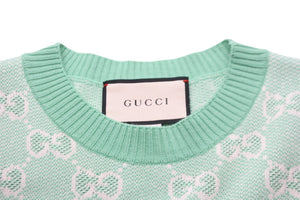 極美品 GUCCI グッチ GGジャガード 半袖 ニット Ｔシャツ グリーン ロゴ 緑 総ロゴ トップス 629456 サイズS 中古 51864