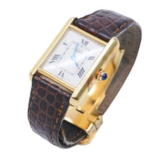 Load image into Gallery viewer, CARTIER カルティエ ヴィンテージ 80s 時計 マストタンクM クォーツ ホワイト文字盤 ゴールド ブラウン 925 美品 中古 51877