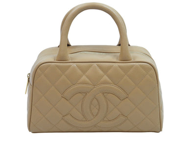 CHANEL シャネル ヴィンテージ ハンドバッグ ミニボストン キャビアスキン 8番台 ベージュ ゴールド金具 美品 中古 51883