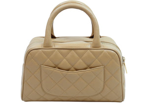 CHANEL シャネル ヴィンテージ ハンドバッグ ミニボストン キャビアスキン 8番台 ベージュ ゴールド金具 美品 中古 51883