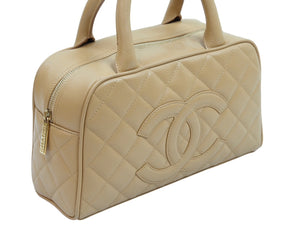 CHANEL シャネル ヴィンテージ ハンドバッグ ミニボストン キャビアスキン 8番台 ベージュ ゴールド金具 美品 中古 51883