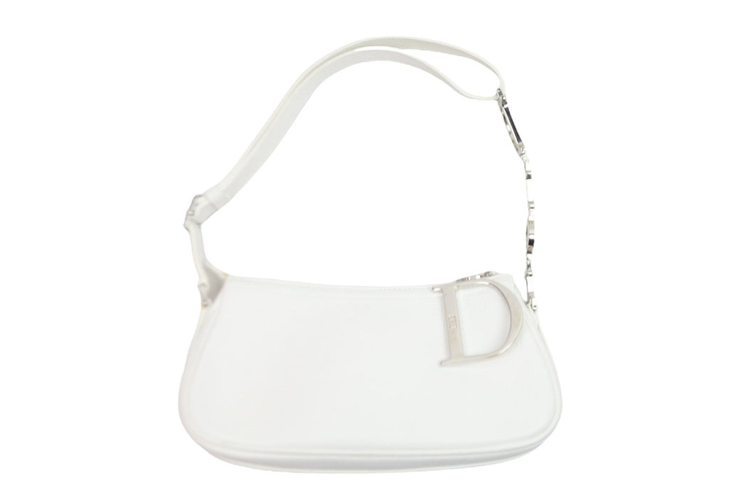 Christian Dior ディオール ショルダー ハンドバッグ ホワイト レザー デカロゴ シルバー金具 中古 51884