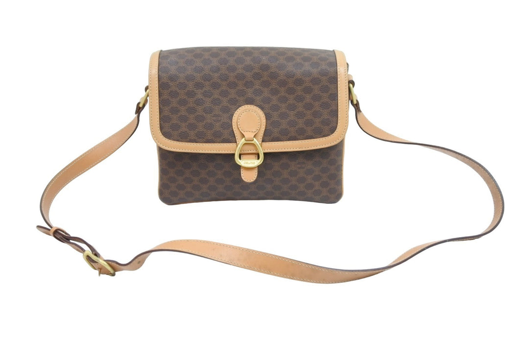 CELINE セリーヌ ショルダーバッグ ヴィンテージマカダム柄 ブラウン ゴールド金具 PVC レザー 美品 中古 51887
