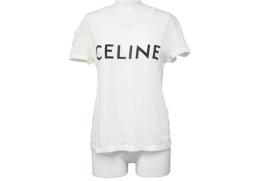 CELINE セリーヌ 半袖Tシャツ ブランドロゴ X237370E ポルトガル製 コットン ホワイト ブラック サイズXS 美品 中古 51939