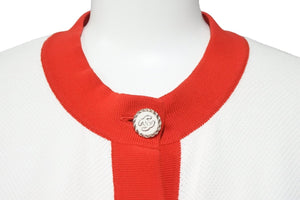 CHANEL シャネル ロゴ カーディガン ホワイト レッド P61534K46819 トップス ココマーク ココボタン サイズ38 良品 中古 51942