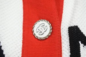 CHANEL シャネル ロゴ カーディガン ホワイト レッド P61534K46819 トップス ココマーク ココボタン サイズ38 良品 中古 51942