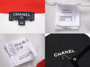 CHANEL シャネル ロゴ カーディガン ホワイト レッド P61534K46819 トップス ココマーク ココボタン サイズ38 良品 中古 51942