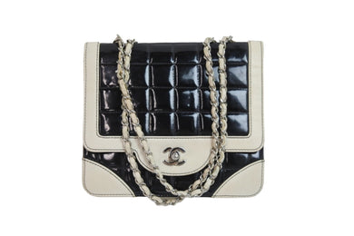CHANEL シャネル チョコバー バイカラー Wチェーンショルダーバッグ 6番台 パテントレザー ブラック ホワイト 良品 中古 51965
