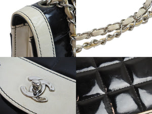 CHANEL シャネル チョコバー バイカラー Wチェーンショルダーバッグ 6番台 パテントレザー ブラック ホワイト 良品 中古 51965