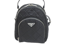 画像をギャラリービューアに読み込む, PRADA プラダ リュック デイパック バックパック 1BZ066 ブラック TESSUTO IMPUNTU シルバー金具 美品 中古 51966