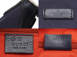 GUCCI グッチ ワンショルダーバッグ A9235658 レザー キャンバス ネイビー ホワイト レッド ゴールド金具 美品 中古 52006
