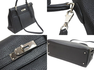 エルメス ケリー 35 2WAY ハンドバッグ 内縫 トゴ 黒 ブラック ブルーロワイヤル シルバー金具 □P刻印 美品 中古