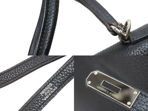 エルメス ケリー 35 2WAY ハンドバッグ 内縫 トゴ 黒 ブラック ブルーロワイヤル シルバー金具 □P刻印 美品 中古