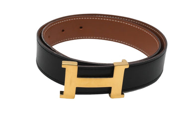 HERMES エルメス ベルト・バックル H □A刻印 ボックスカーフ レザー 67 ブラック ブラウン ゴールド金具 美品 中古 52033