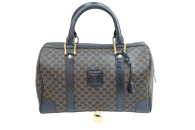 CELINE セリーヌ ハンドバッグ ボストンバック M97/2 マカダム柄 ゴールド金具 PVC レザー ブラック 美品 中古 52037