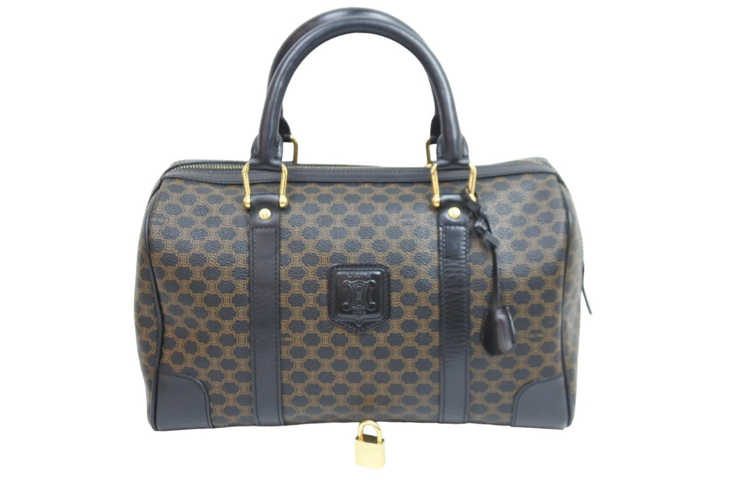 CELINE セリーヌ ハンドバッグ ボストンバック M97/2 マカダム柄 ゴールド金具 PVC レザー ブラック 美品 中古 52037