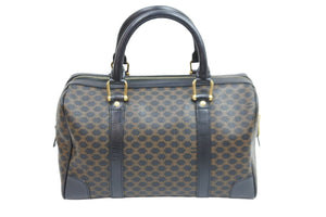 CELINE セリーヌ ハンドバッグ ボストンバック M97/2 マカダム柄 ゴールド金具 PVC レザー ブラック 美品 中古 52037