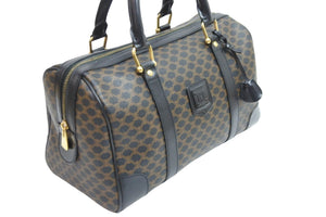 CELINE セリーヌ ハンドバッグ ボストンバック M97/2 マカダム柄 ゴールド金具 PVC レザー ブラック 美品 中古 52037