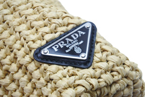 極美品 PRADA プラダ ハンドバッグ かごバッグ スモール クロシェ トートバッグ ベージュ RAFIA 1BG422 2A2T F0018 中古 52049
