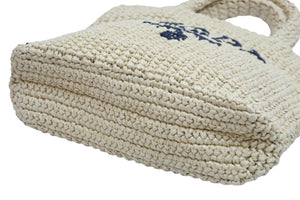 極美品 PRADA プラダ ハンドバッグ かごバッグ スモール クロシェ トートバッグ ベージュ RAFIA 1BG422 2A2T F0018 中古 52049