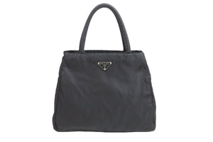 PRADA プラダ ハンドバッグ ボストンバッグ トートバッグ トライアングルロゴ ナイロン ブラック シルバー 美品 中古 52071