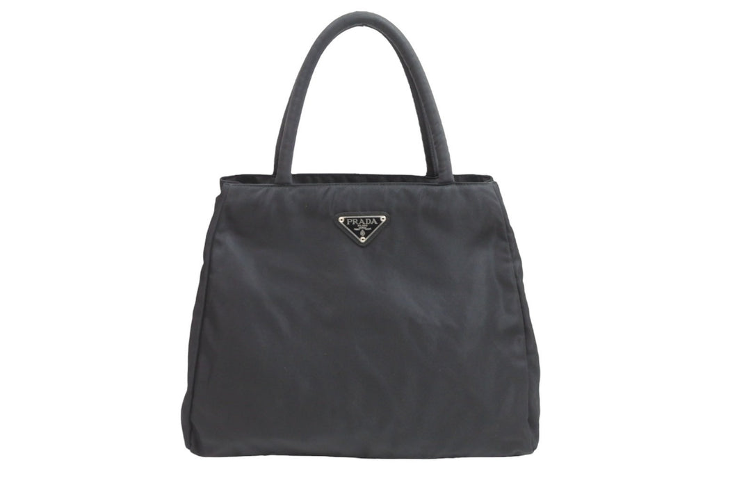PRADA プラダ ハンドバッグ ボストンバッグ トートバッグ トライアングルロゴ ナイロン ブラック シルバー 美品 中古 52071