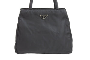 PRADA プラダ ハンドバッグ ボストンバッグ トートバッグ トライアングルロゴ ナイロン ブラック シルバー 美品 中古 52071