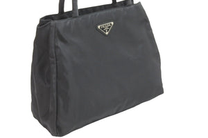 PRADA プラダ ハンドバッグ ボストンバッグ トートバッグ トライアングルロゴ ナイロン ブラック シルバー 美品 中古 52071