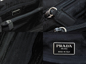PRADA プラダ ハンドバッグ ボストンバッグ トートバッグ トライアングルロゴ ナイロン ブラック シルバー 美品 中古 52071