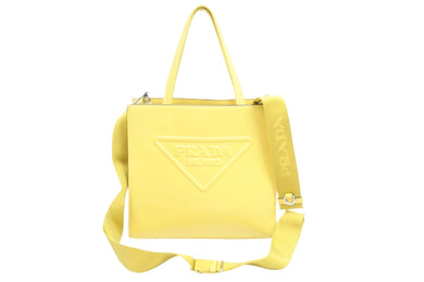 PRADA プラダ 2WAYバッグ ショルダーバッグ ハンドバッグ ロゴ 1BG382 ソフトカーフ イエロー ゴールド 美品 中古 52074