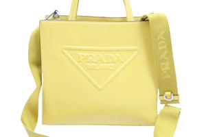 PRADA プラダ 2WAYバッグ ショルダーバッグ ハンドバッグ ロゴ 1BG382 ソフトカーフ イエロー ゴールド 美品 中古 52074