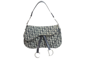 Dior ディオール トロッター ダブルサドル ショルダーバッグ キャンバス×レザー CDロゴ ブラック 美品 中古 52087