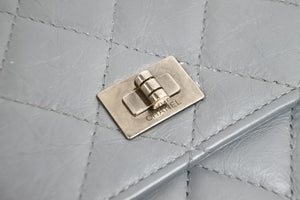 CHANEL シャネル 長財布 チェーンウォレット フラップ 12番台 2008年 グレインカーフレザー グレー シルバー金具 美品 中古 52095