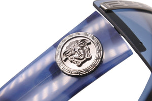 VERSACE ヴェルサーチ サングラス メデゥーサ ロゴ ブルー シルバー メンズ ラグジュアリー ストリート 中古 52100 