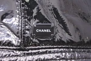 極美品 CHANEL シャネル バケットハット エナメル パテント ブラック プレートロゴ サイズ59 中古 52161