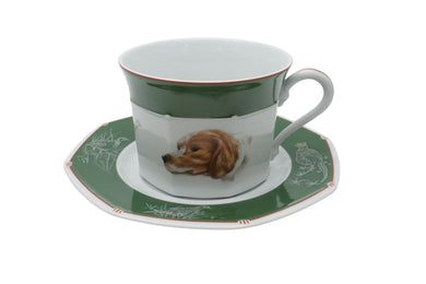 未使用品 HERMES エルメス 食器 カップソーサ 陶器 犬 イングリッシュセッター犬 ホワイト グリーン 中古 52189