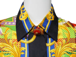 Gianni Versace ジャンニ・ヴェルサーチ 長袖シャツ バロッコ 総柄 マルチカラー シルク サイズ38 良品 中古 52204