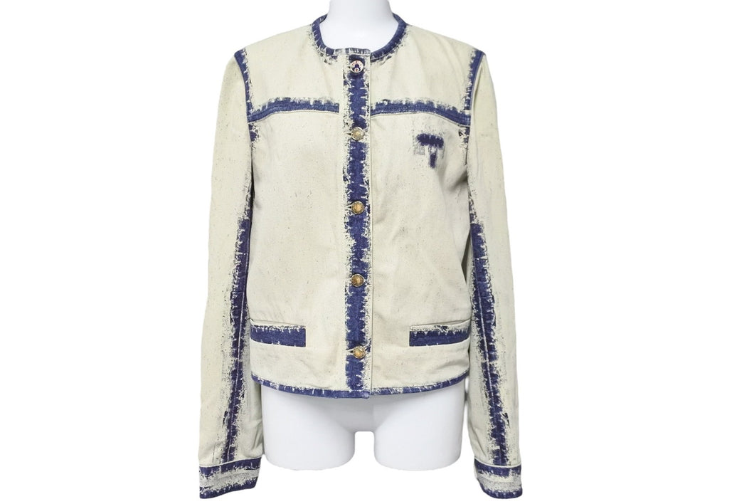 極美品 LOUIS VUITTON ルイ ヴィトン デニムジャケット アウター ホワイト インディゴブルー コットン ポリウレタン 38 中古 52226
