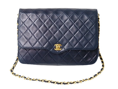 CHANEL シャネル マトラッセ ショルダーバッグ ネイビー 0番台 チェーン ラムスキン 中古 52248